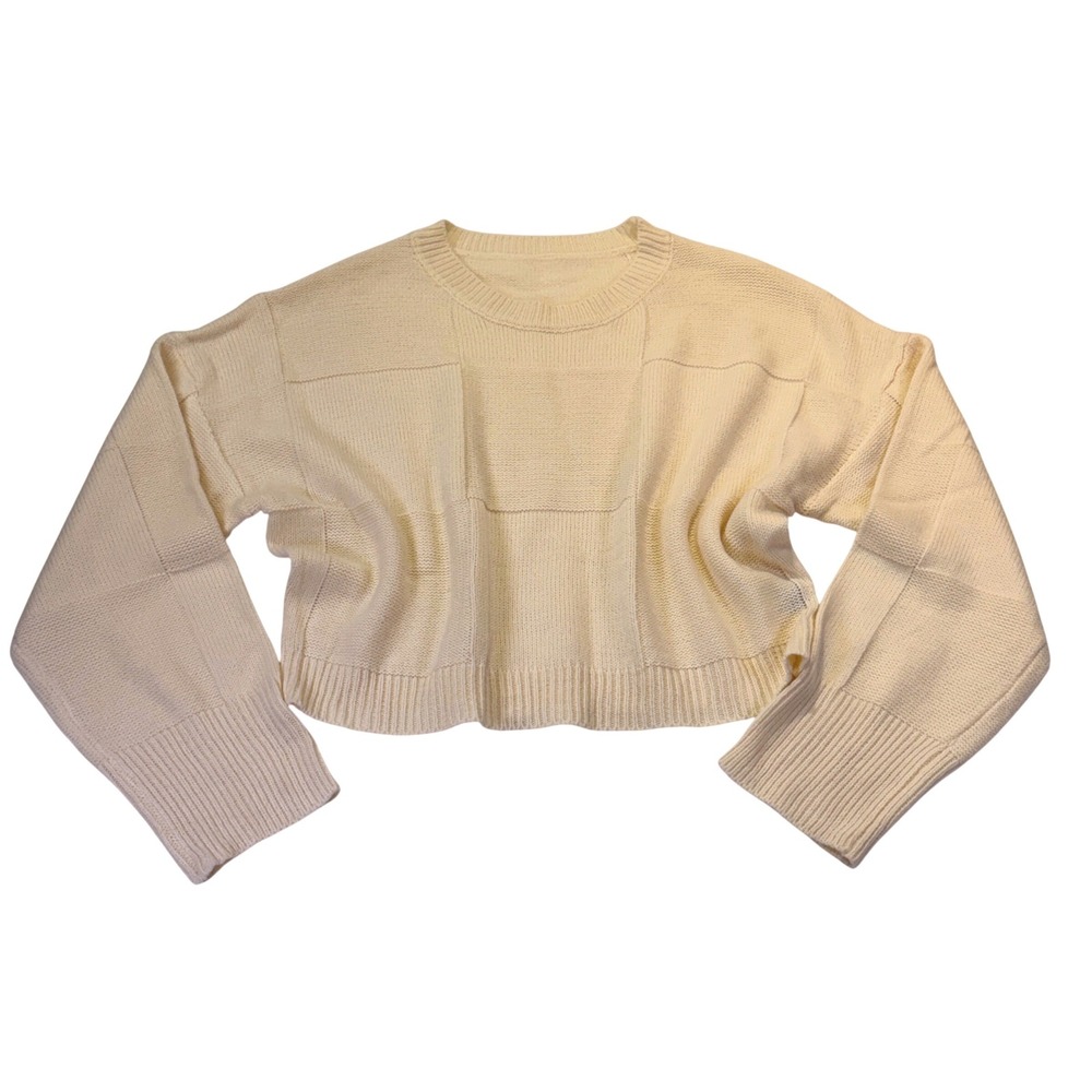 SHEIN Womens Size Large Cream Block Knit Cropped Sweater 1119C7